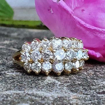 14k Yellow Gold 3 CTW Three Row Diamond Ring - DFR-25697